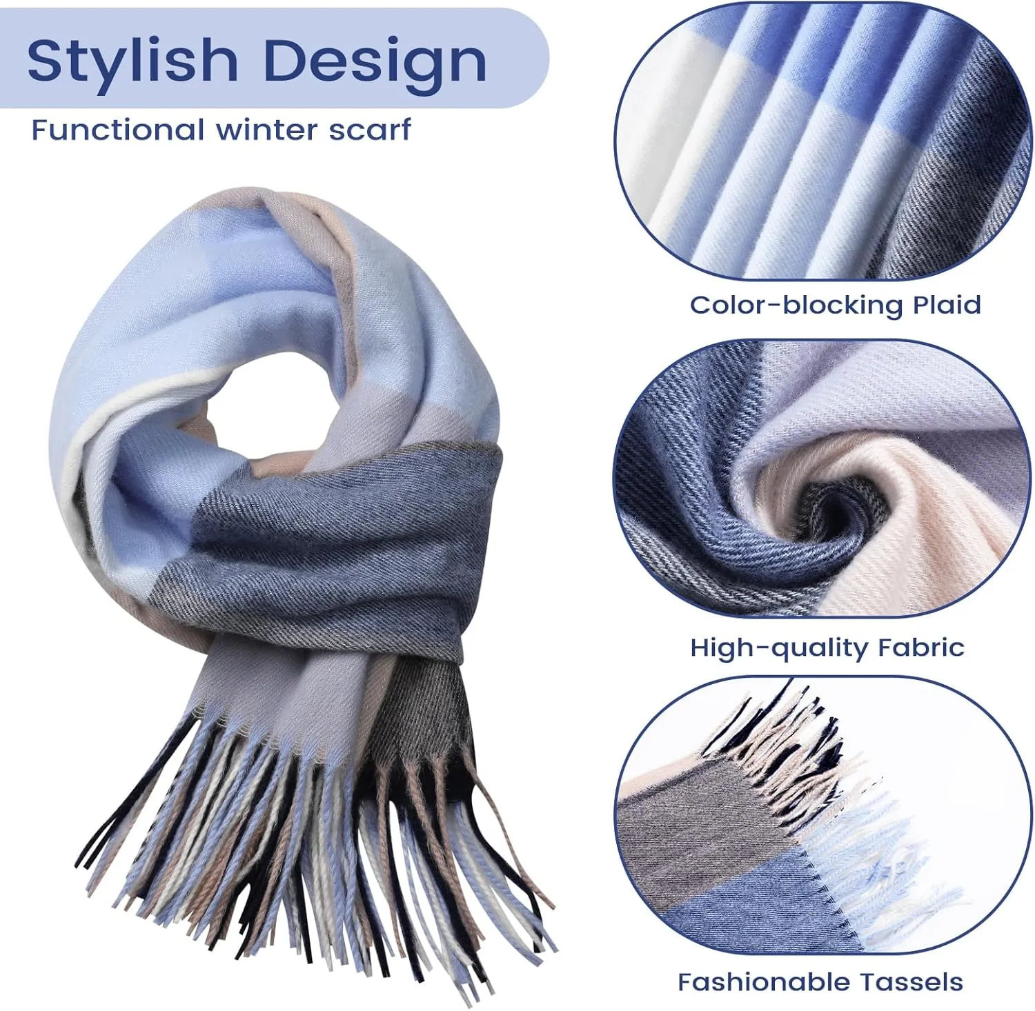 Scarf for Women - Scarves for Women Winter Warm Knit Large Plaid, Cashmere Womens Scarf