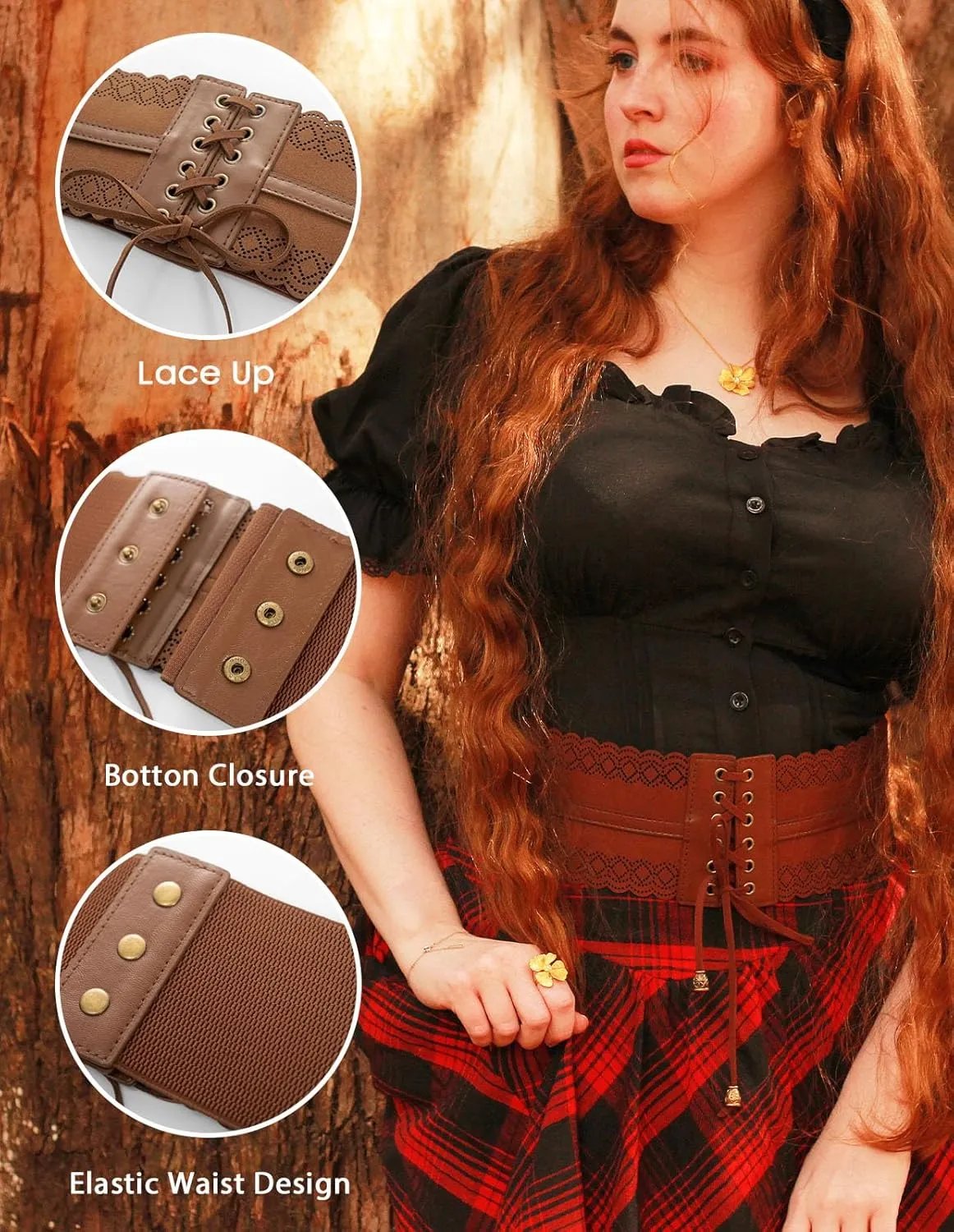Scarlet Darkness Costume Belts for Women Wide Elastic Waist Cinch Belts Lace-up Corset Belts