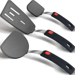 Set of 3, Silicone Spatula Turner,600F Heat Resistant Cooking Spatulas for Nonstick Cookware, Large Kitchen Utensils BPA Free Rubber Spatula Set for Egg, Pancake, Fish, Burger