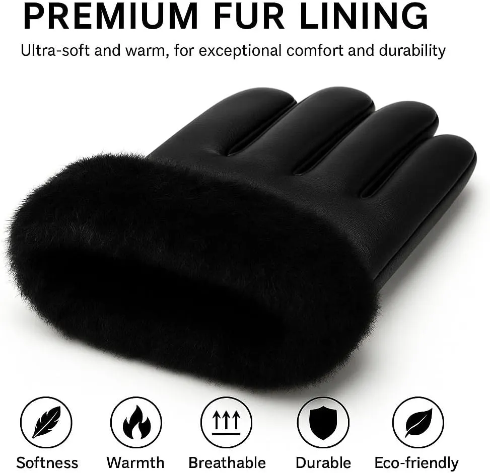Sheepskin Leather Gloves with Touchscreen Capability and Winter Fur Lining  Warm Driving Gloves for Men & Women