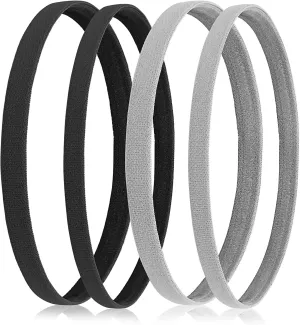Sibba 4 Pieces Athletic Sports Headband Elastic Thin Hair Bands Non Slip Silicone Grip Skinny Yoga Exercise Soccer Sweatband Headwear for Boys Men Girls Women