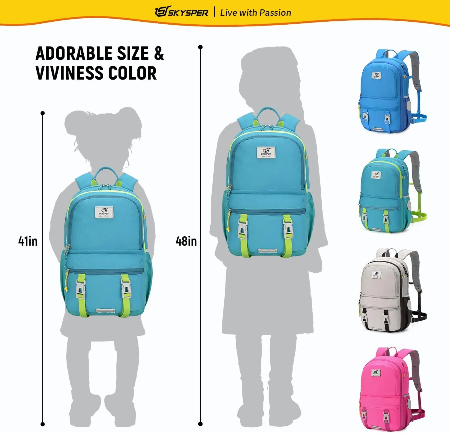 SKYSPER Kids Backpack - 18L School Backpacks Girls Multi-compartment Travel Bags Boys Bookbag Teen with DIY Sticker