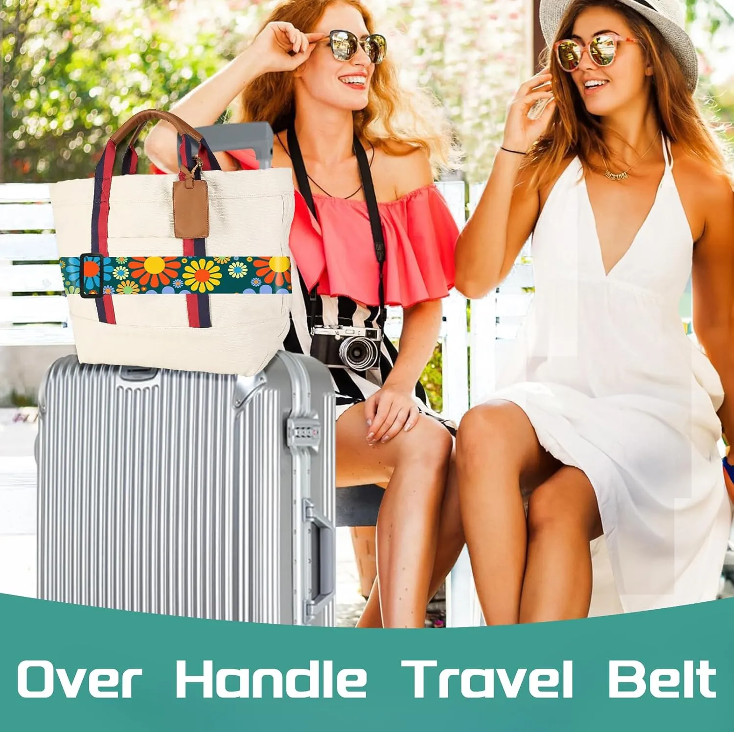 Slohif Luggage Straps for Suitcases Travel Belt Accessories Luggage Connector Identifiers 2 Pack Over Handle with Buckle Unique Nylon Adjustable Strap for Sleeping Bag Car Seat Cartoon Flower