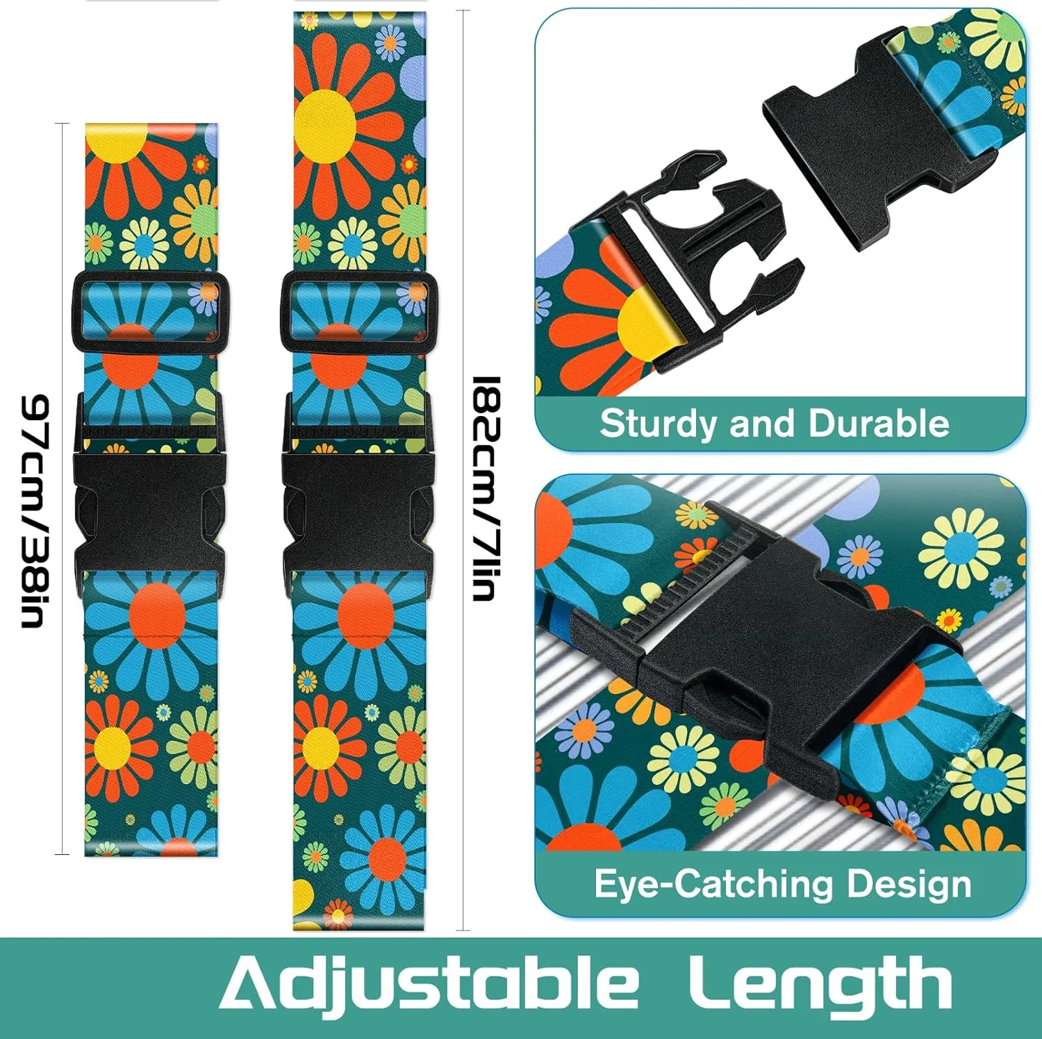Slohif Luggage Straps for Suitcases Travel Belt Accessories Luggage Connector Identifiers 2 Pack Over Handle with Buckle Unique Nylon Adjustable Strap for Sleeping Bag Car Seat Cartoon Flower