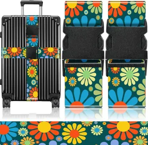 Slohif Luggage Straps for Suitcases Travel Belt Accessories Luggage Connector Identifiers 2 Pack Over Handle with Buckle Unique Nylon Adjustable Strap for Sleeping Bag Car Seat Cartoon Flower