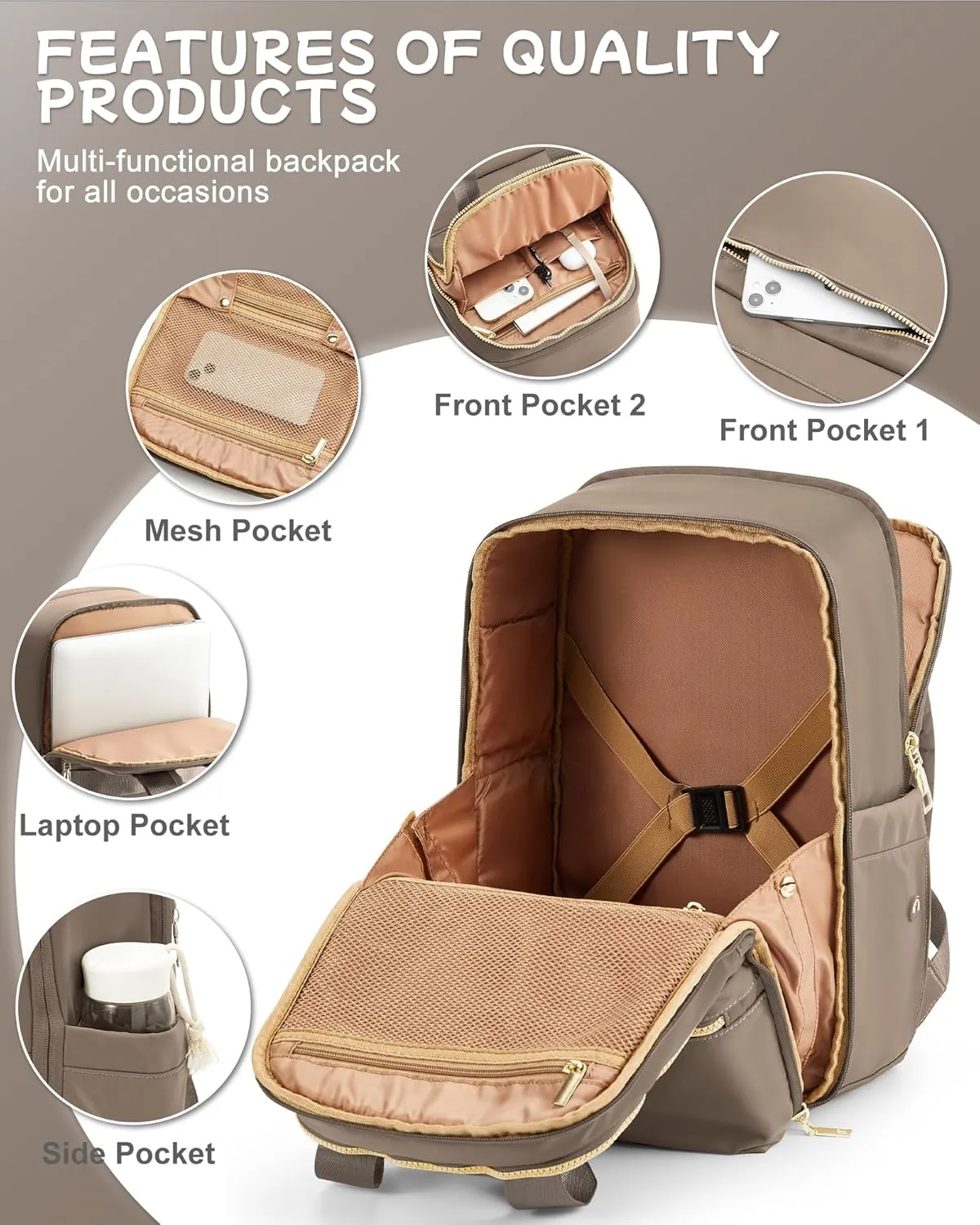 Small Travel Backpack For Women Travel Backpack Carry On Flight Approved Carry On Backpack Personal Item Travel Bag Laptop Teacher Backpack Work Backpack For Traveling On Airplane Brown