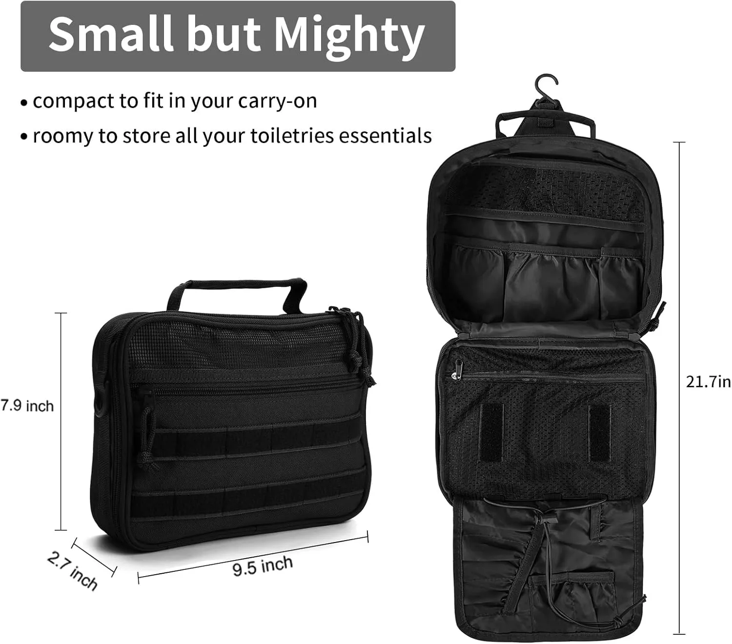 SMONT Toiletry Bag for Men Travel Toiletry Organizer Dopp Kit Travel Organizer Toiletries Bag Shaving Hygiene Bag Bathroom Hanging Men's Toiletry Bag for Short Trips Black