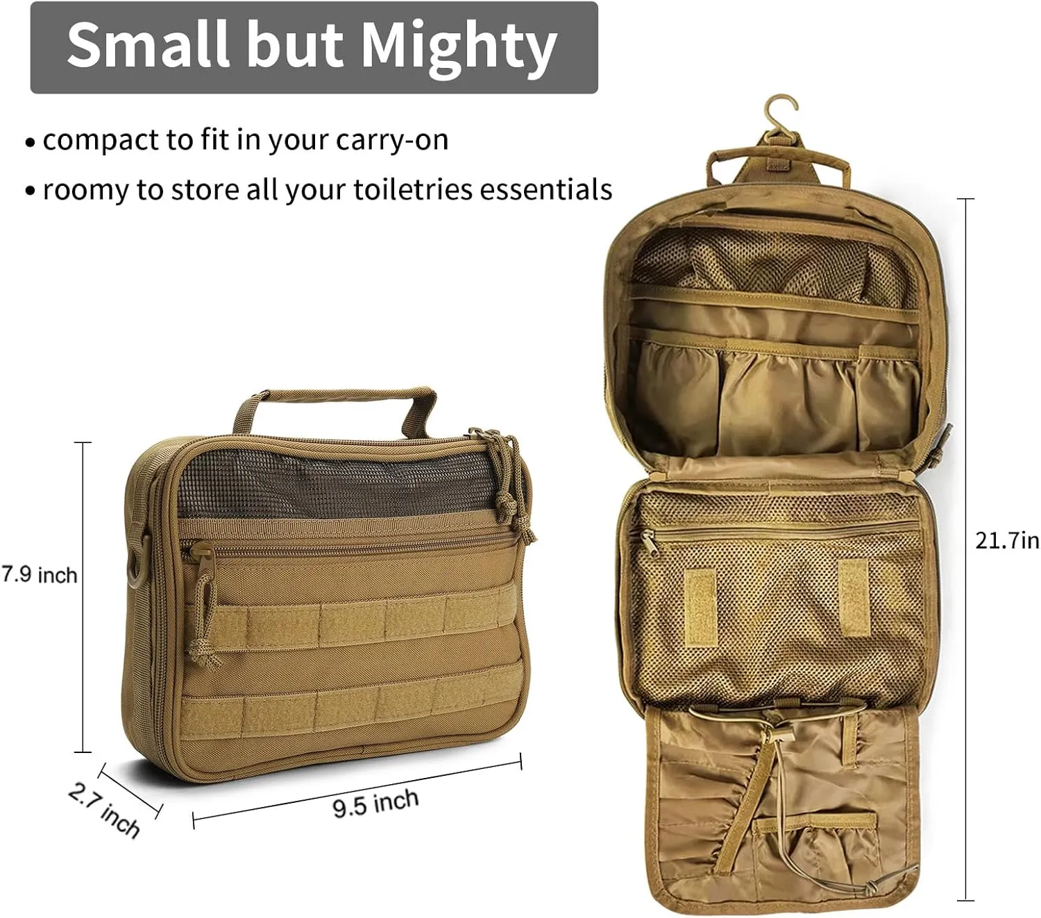 SMONT Toiletry Bag for Men Travel Toiletry Organizer Dopp Kit Travel Organizer Toiletries Travel Bag Shaving Hygiene Bag Bathroom Hanging Men's Toiletry Bag for Short Trips Brown