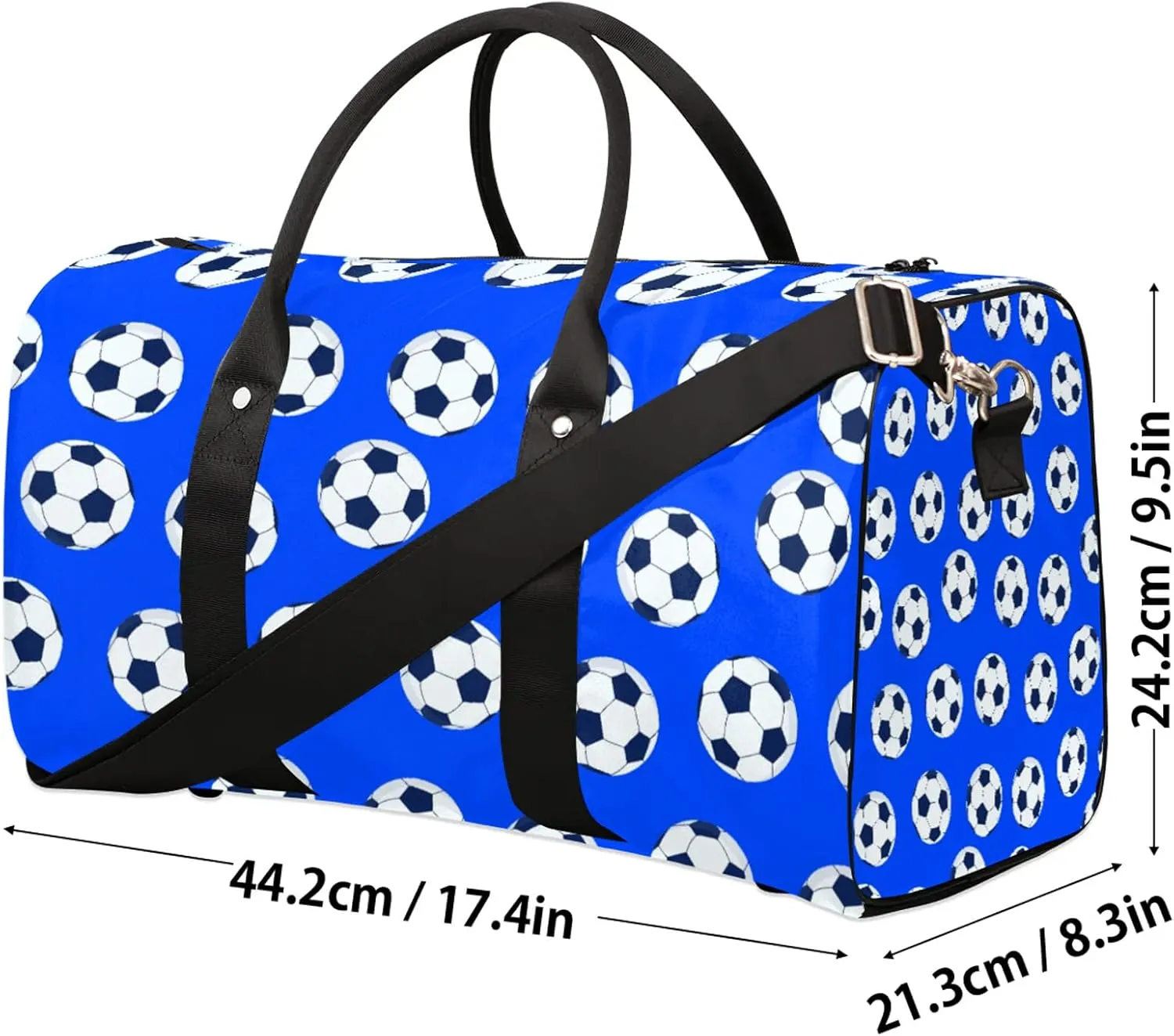 Soccer Travel Duffle Bag, Weekender Bags for Women Men Blue Carry on Overnight Bag Waterproof Gym Bags, Hospital Bag for Labor and Delivery
