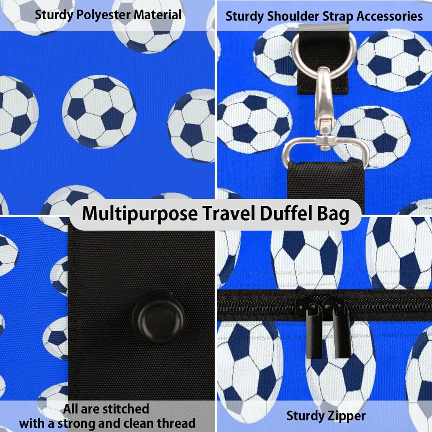 Soccer Travel Duffle Bag, Weekender Bags for Women Men Blue Carry on Overnight Bag Waterproof Gym Bags, Hospital Bag for Labor and Delivery