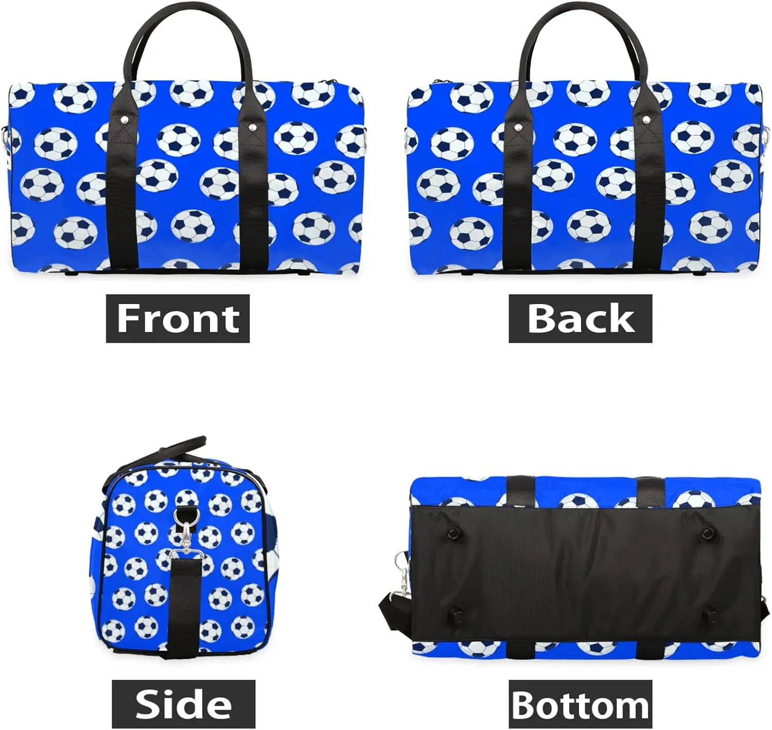 Soccer Travel Duffle Bag, Weekender Bags for Women Men Blue Carry on Overnight Bag Waterproof Gym Bags, Hospital Bag for Labor and Delivery