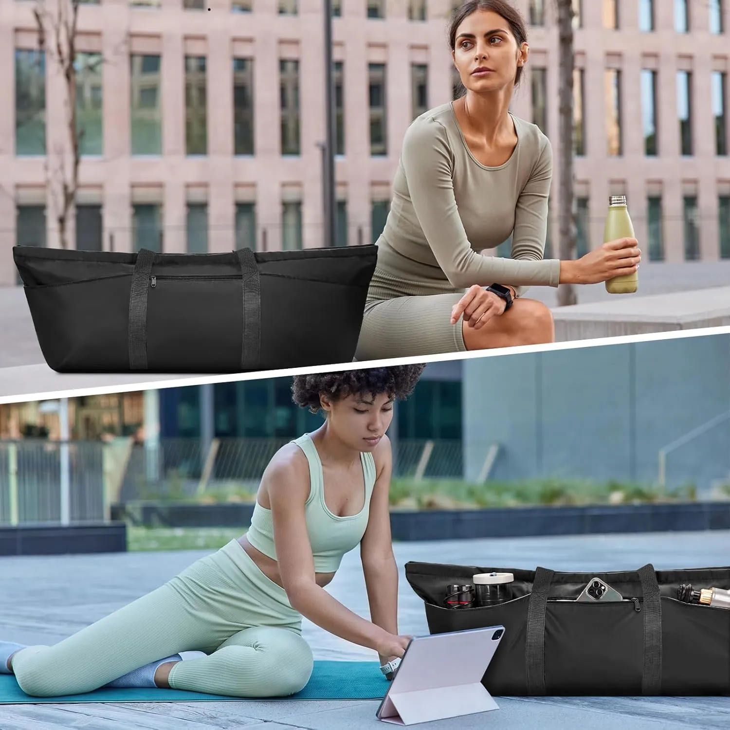 sportsnew Large Yoga Mat Bag with Shoes Compartment and Wet Pocket Ladies Pilates Gym Tote Bag with Yoga Mat Holder Strap for Women Men Workout Carrier Stuff Accessories