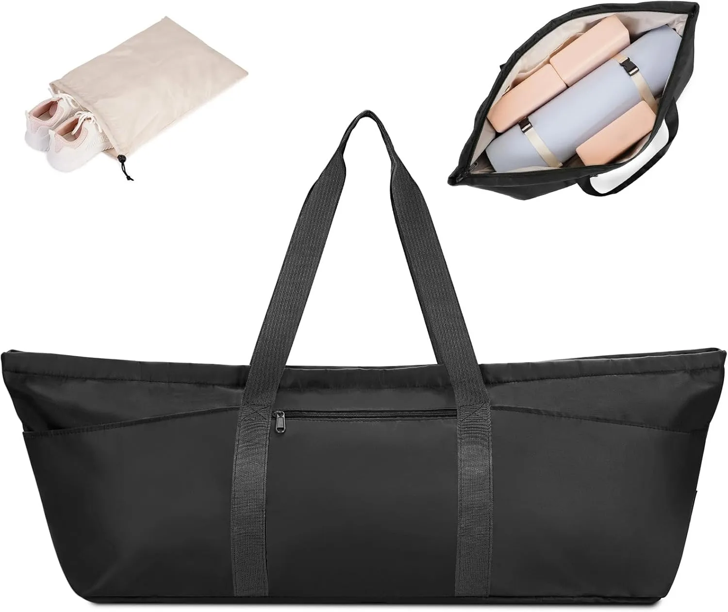 sportsnew Large Yoga Mat Bag with Shoes Compartment and Wet Pocket Ladies Pilates Gym Tote Bag with Yoga Mat Holder Strap for Women Men Workout Carrier Stuff Accessories