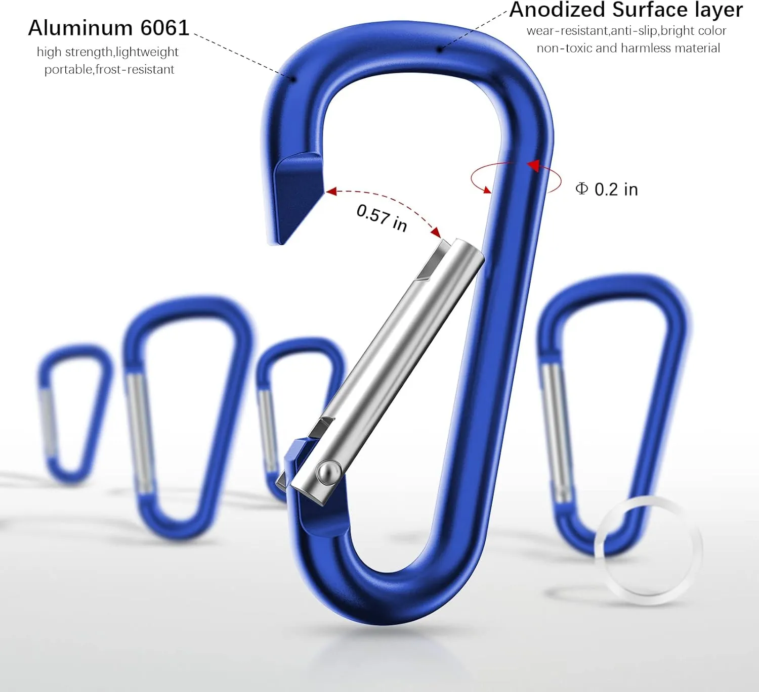 sprookber 2.28" Small Carabiner Clip Keychain, D Ring Caribeaner Clip, Key Clip Caribeener Multipurpose, Set of 20 Pack