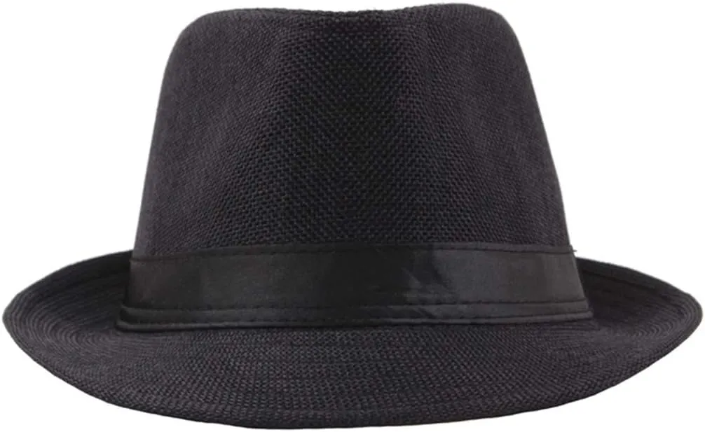 Straw Fedora Hats for Men Short Brim Trilby Hat Sun Protection Panama Caps