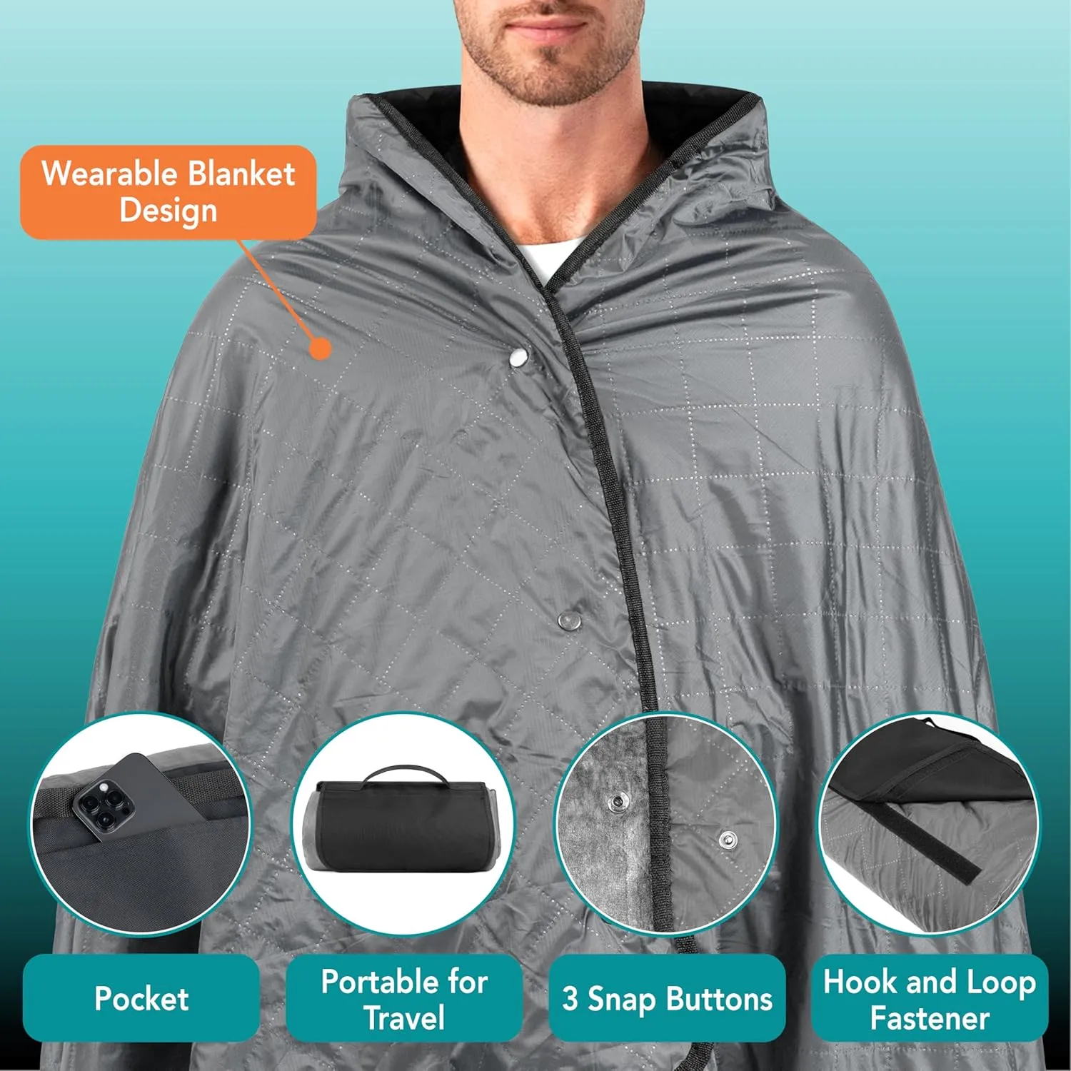 SUN CUBE Large Waterproof Camping Blanket, Fleece Quilted Stadium Blanket for Cold Weather, Windproof Foldable Outdoor Blanket Mat for Picnic, Beach, Pets, Car, 60x80in