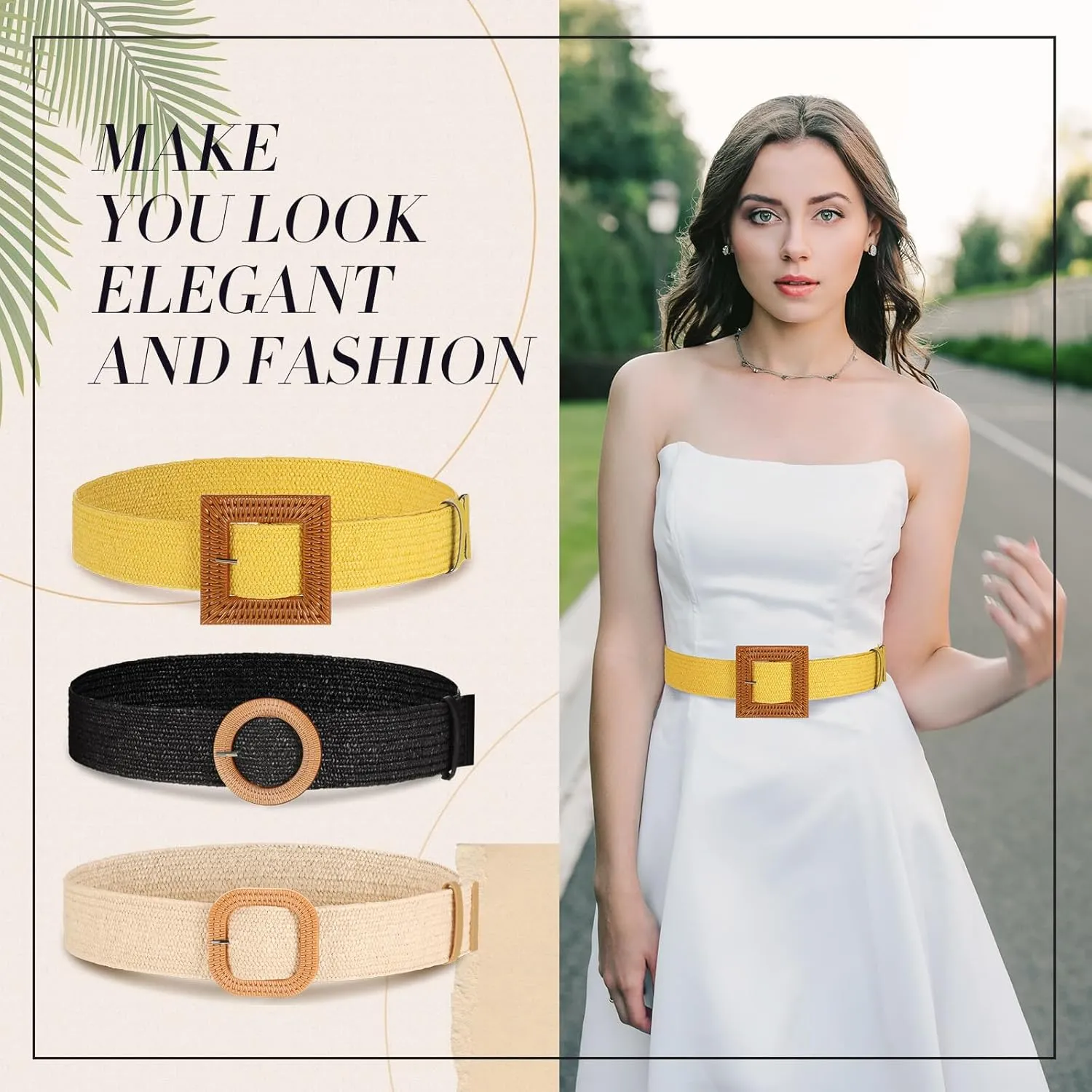Syhood 3 Pieces Straw Woven Elastic Waist Belt for Women Bohemian Dress Braided Belt