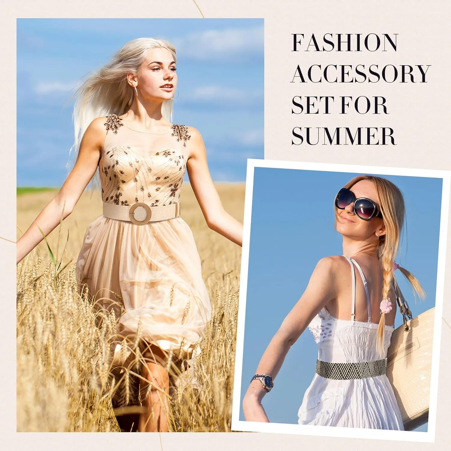 Syhood 3 Pieces Straw Woven Elastic Waist Belt for Women Bohemian Dress Braided Belt