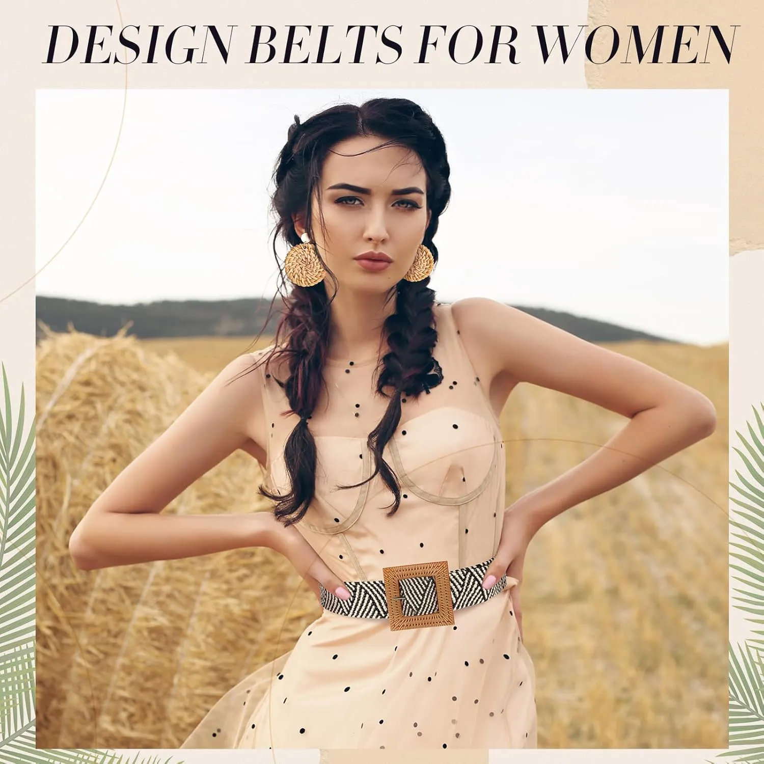 Syhood 3 Pieces Straw Woven Elastic Waist Belt for Women Bohemian Dress Braided Belt