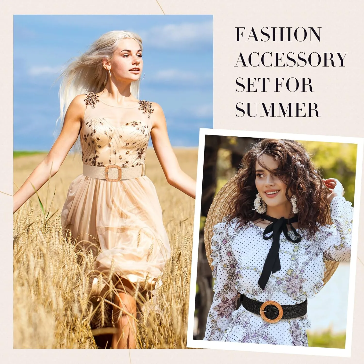 Syhood 3 Pieces Straw Woven Elastic Waist Belt for Women Bohemian Dress Braided Belt