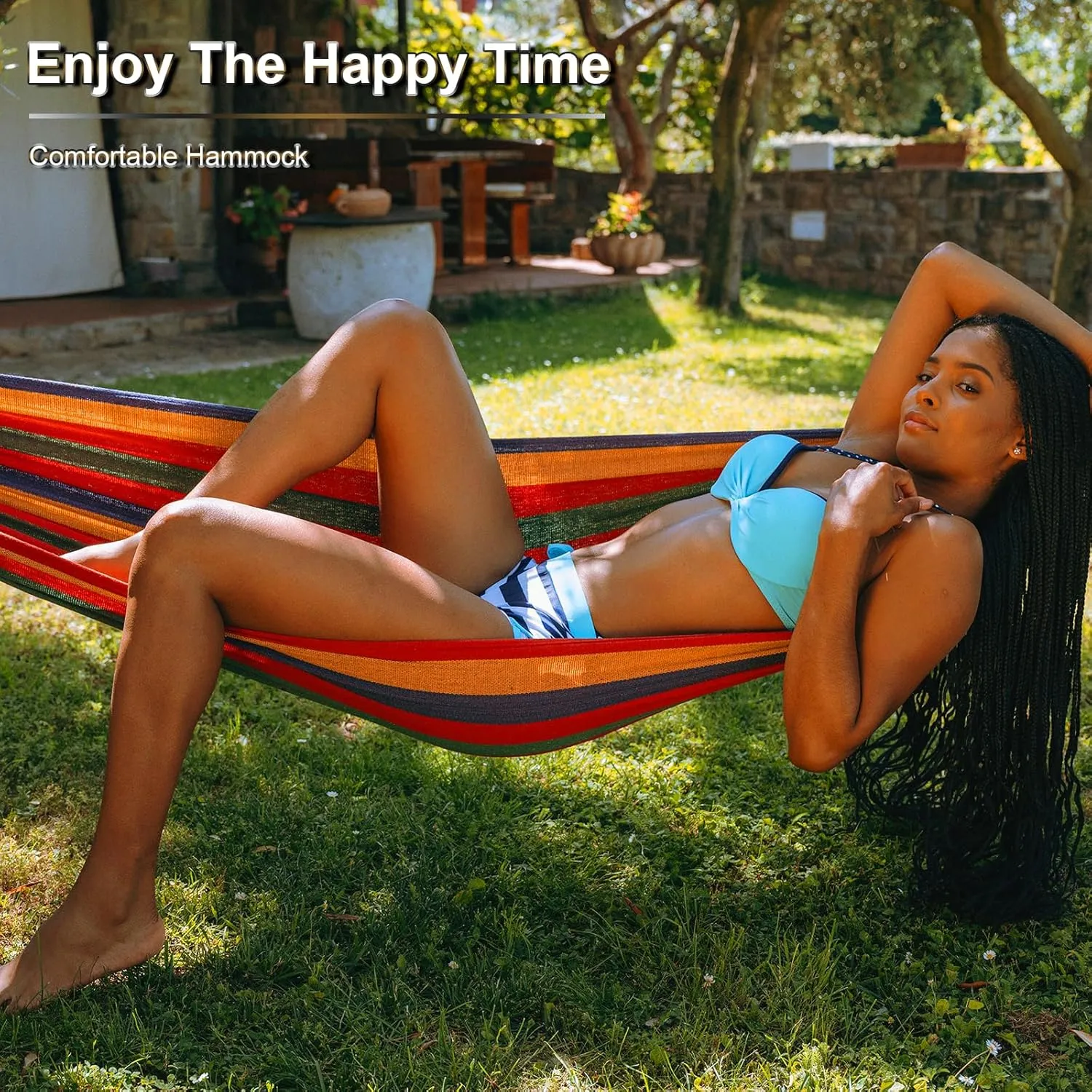 SZHLUX Double Hammock,Cotton Hammock Portable Hammock with Carry BagPerfect Camping Outdoor/Indoor Patio Backyard,Coffee