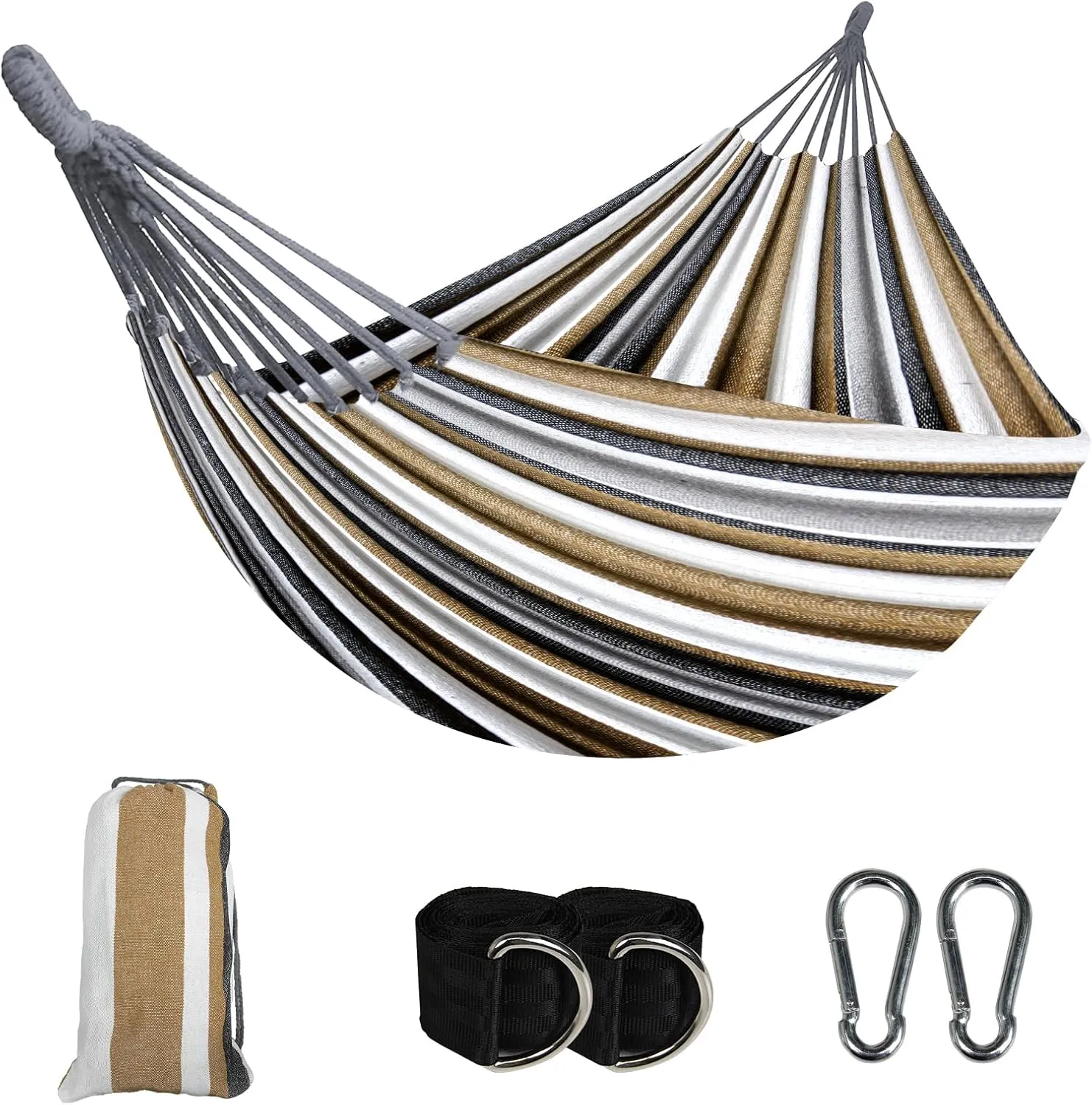 SZHLUX Double Hammock,Cotton Hammock Portable Hammock with Carry BagPerfect Camping Outdoor/Indoor Patio Backyard,Coffee