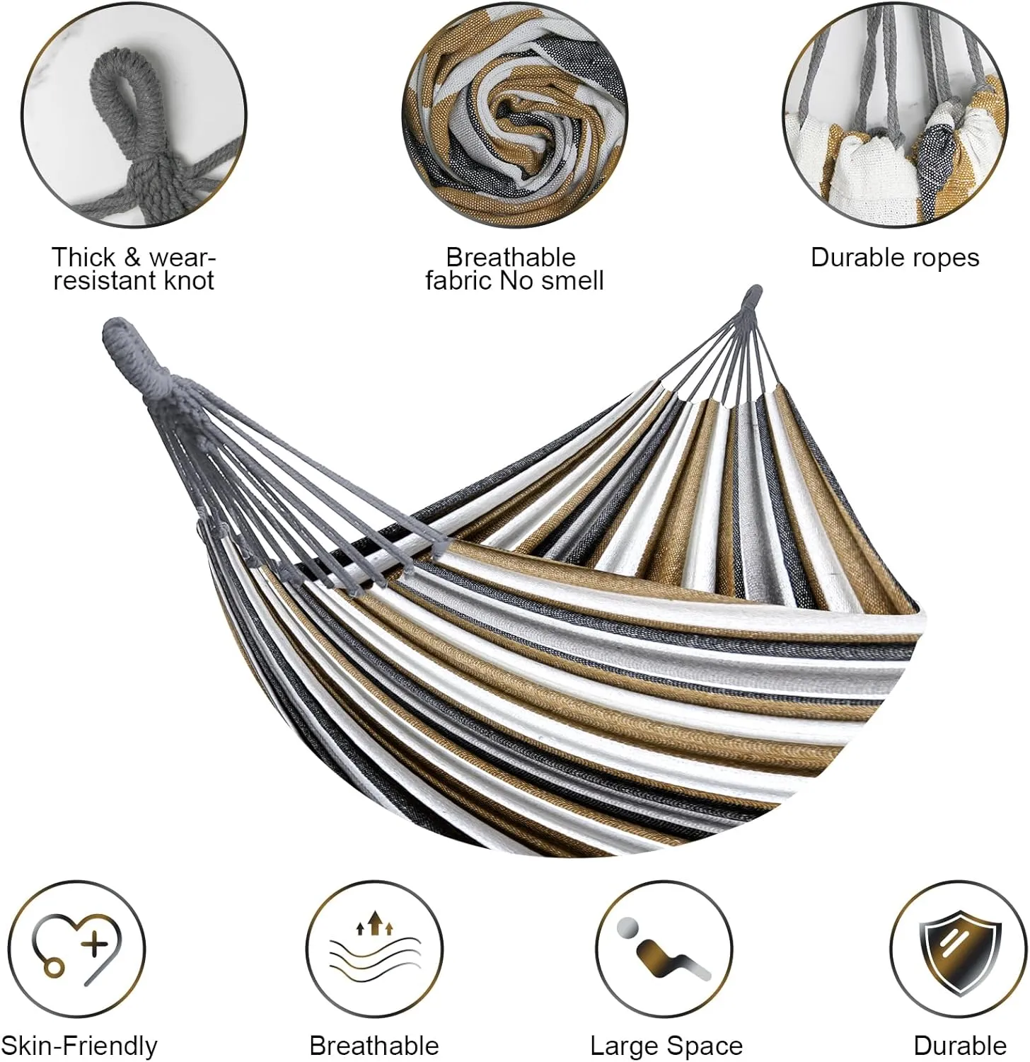 SZHLUX Double Hammock,Cotton Hammock Portable Hammock with Carry BagPerfect Camping Outdoor/Indoor Patio Backyard,Coffee