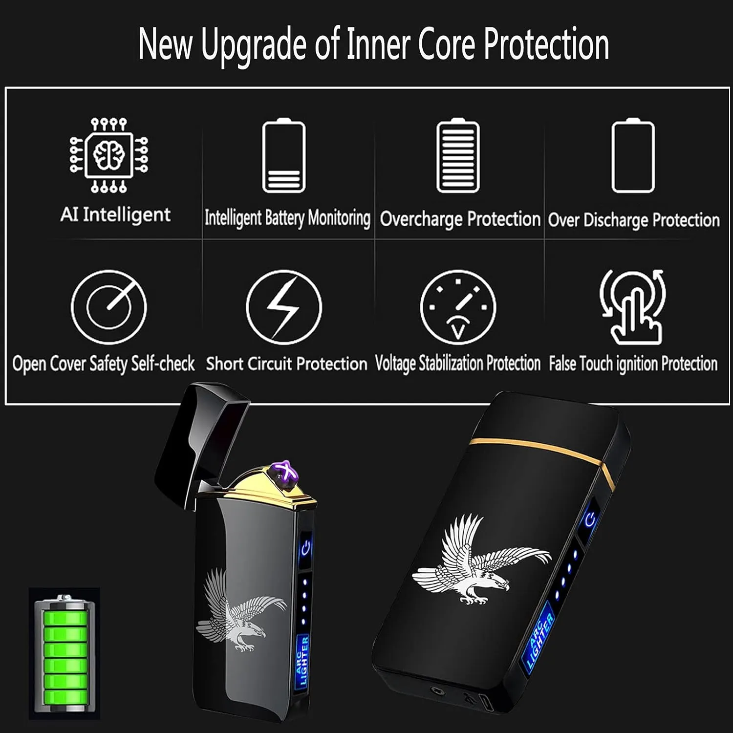 T3-Silver Ice Smart Electric Lighter - USB Rechargeable, Windproof, Flameless, Lightweight Plasma Lighter for Fire, BBQs, Fireworks, Candle, Camping - Outdoors Indoors