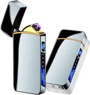 T3-Silver Ice Smart Electric Lighter - USB Rechargeable, Windproof, Flameless, Lightweight Plasma Lighter for Fire, BBQs, Fireworks, Candle, Camping - Outdoors Indoors
