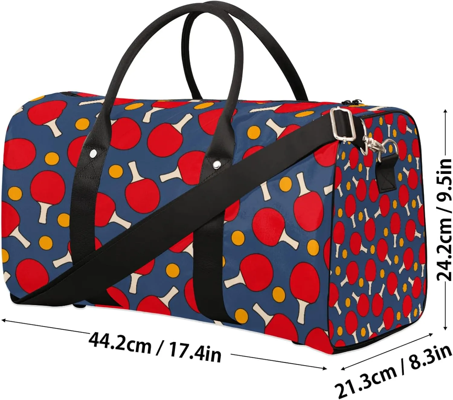 Table Tennis Pattern Travel Duffle Bag, Weekender Bags for Women Men Ping Pong Carry on Overnight Bag Waterproof Gym Bags, Hospital Bag for Labor and Delivery