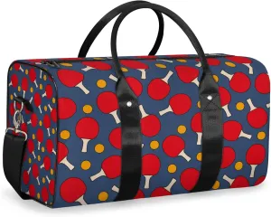 Table Tennis Pattern Travel Duffle Bag, Weekender Bags for Women Men Ping Pong Carry on Overnight Bag Waterproof Gym Bags, Hospital Bag for Labor and Delivery