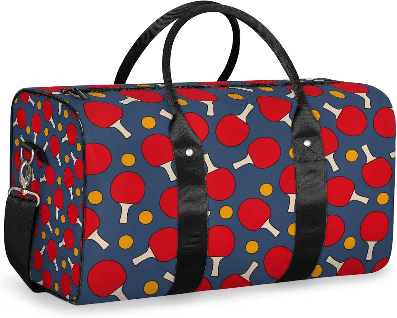 Table Tennis Pattern Travel Duffle Bag, Weekender Bags for Women Men Ping Pong Carry on Overnight Bag Waterproof Gym Bags, Hospital Bag for Labor and Delivery