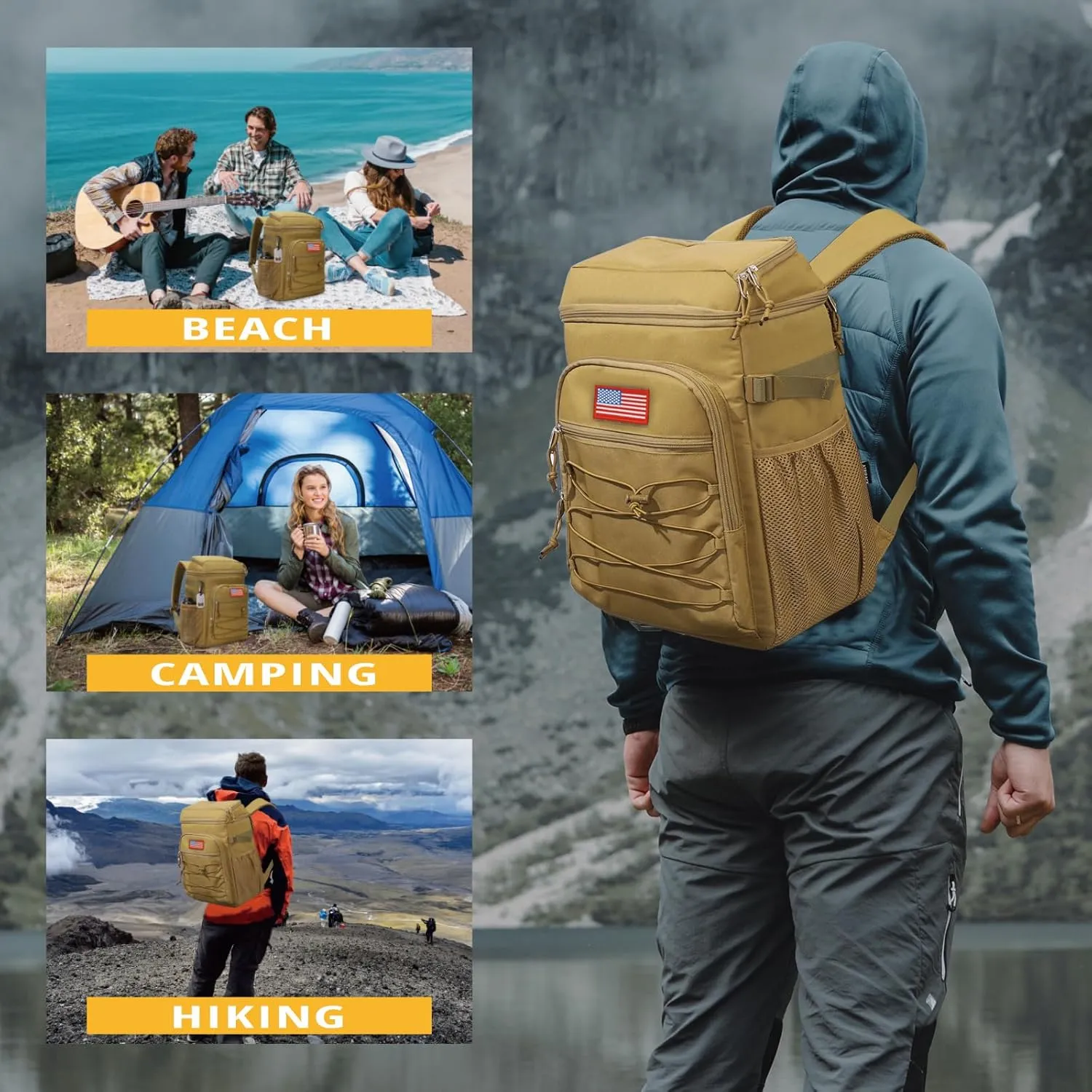 Tactical Backpack Cooler, 25L Cooler Backpack Insulated Leak-Proof, Heavy Duty Large Lunch Backpack, Waterproof Ice Chest Backpack for Men Women Adults Work Daytrip Camping Beach Hiking Accessories