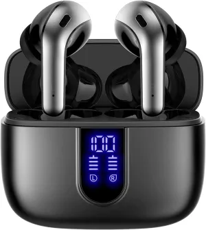 TAGRY Bluetooth Headphones True Wireless Earbuds 60H Playback LED Power Display Earphones with Wireless Charging Case IPX5 Waterproof in-Ear Ear buds with Mic for TV Smart Phone Laptop Computer Sports