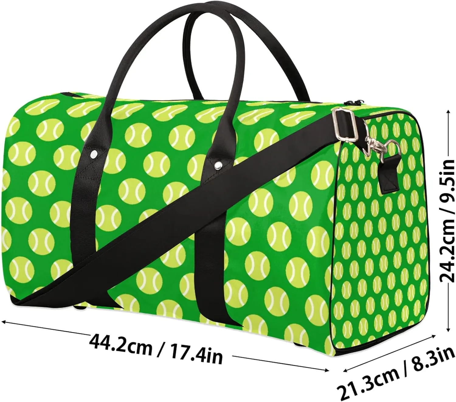 Tennis Ball Travel Duffle Bag, Weekender Bags for Women Men Sports Theme Green Carry on Overnight Bag Waterproof Gym Bags, Hospital Bag for Labor and Delivery