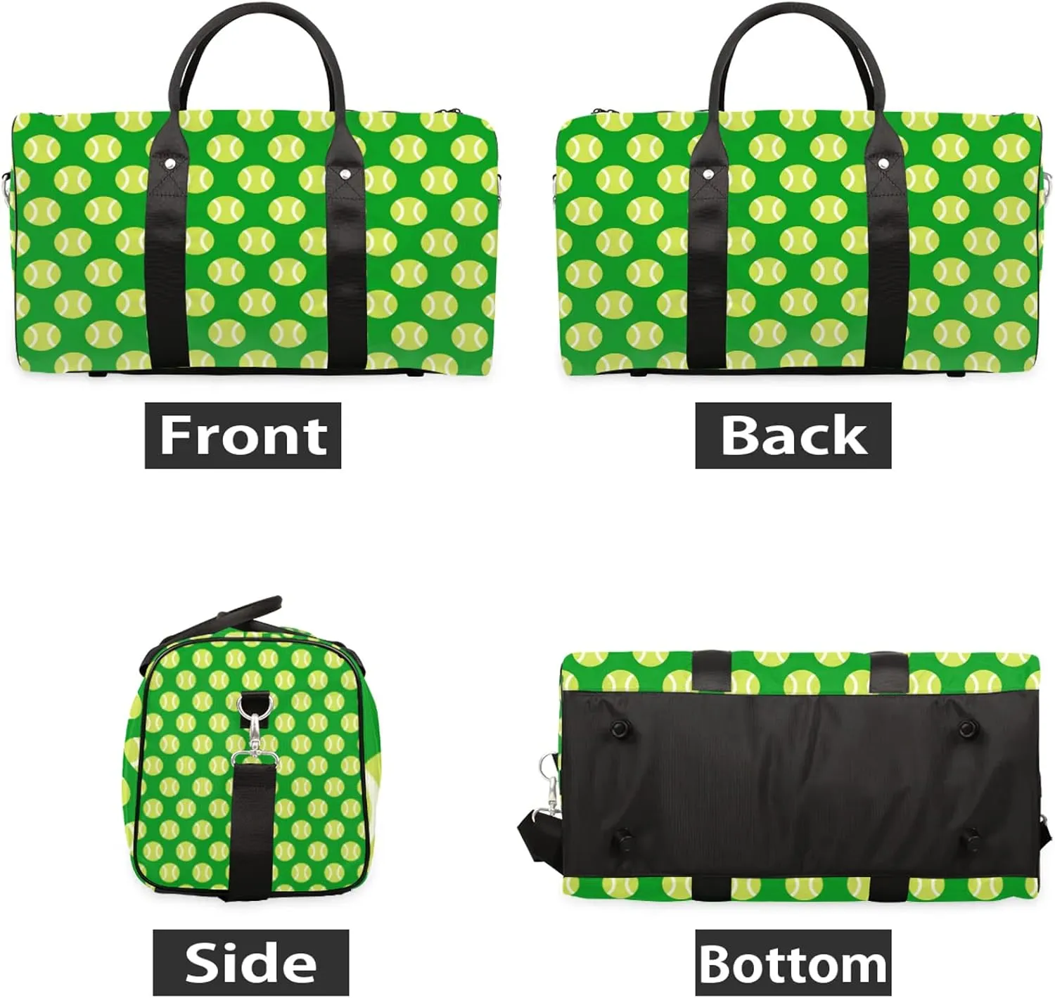 Tennis Ball Travel Duffle Bag, Weekender Bags for Women Men Sports Theme Green Carry on Overnight Bag Waterproof Gym Bags, Hospital Bag for Labor and Delivery