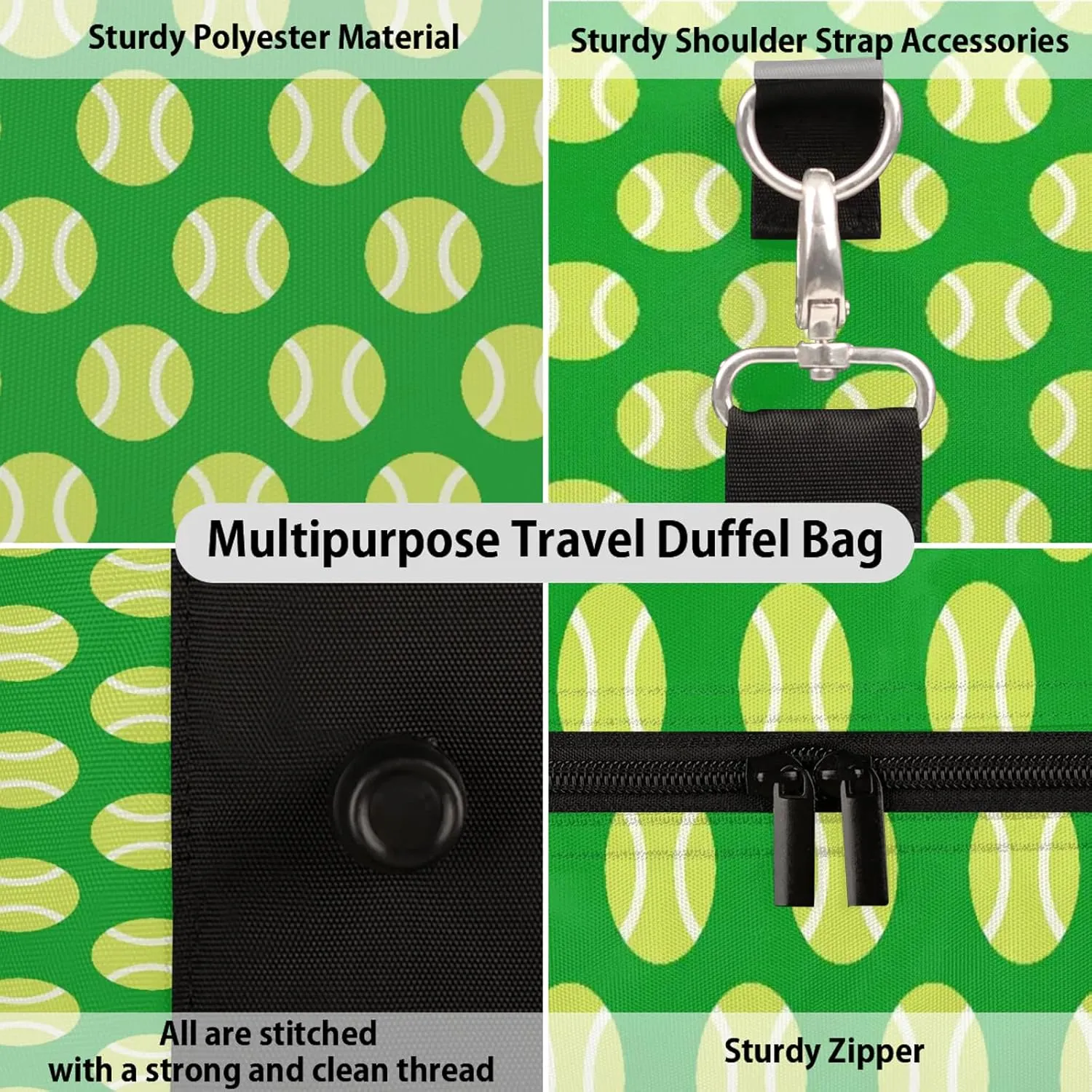 Tennis Ball Travel Duffle Bag, Weekender Bags for Women Men Sports Theme Green Carry on Overnight Bag Waterproof Gym Bags, Hospital Bag for Labor and Delivery