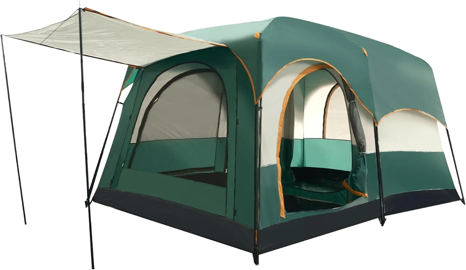 TENPLAY 6-8 Person Family Cabin Tent,170T Polyester,PU Coating Waterproof2000mm,2Room 3Doors 3Mesh Windows,Double Layer,Large Tent for Outdoor,Picnic,Camping,Family Gathering.
