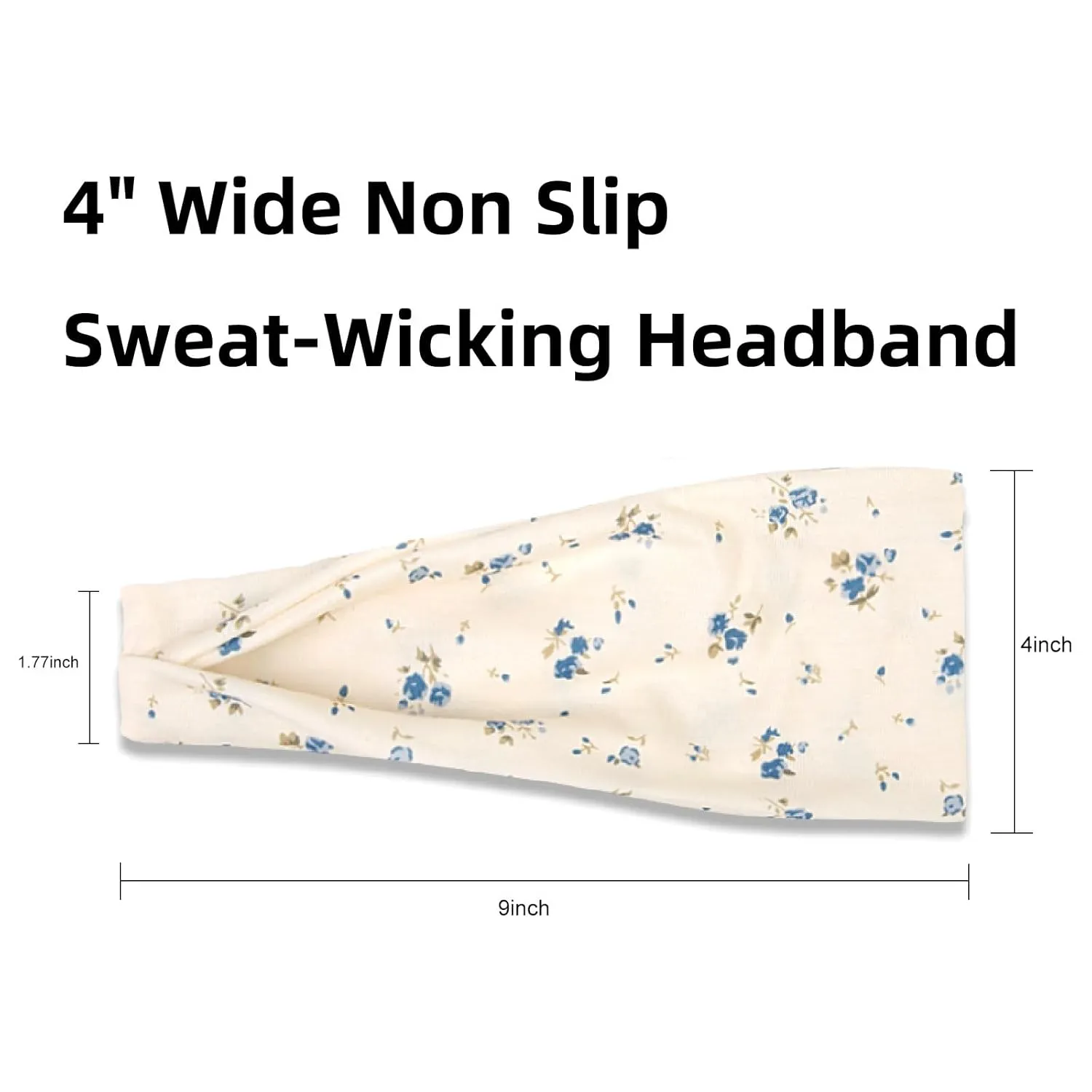 TERSE Headbands for Women Trendy Floral Women's Hair Bands, Non Slip Stretchy Sweat Bands 4 inches Wide, Fashion Hair Accessories for Yoga Workout Summer Head Bands