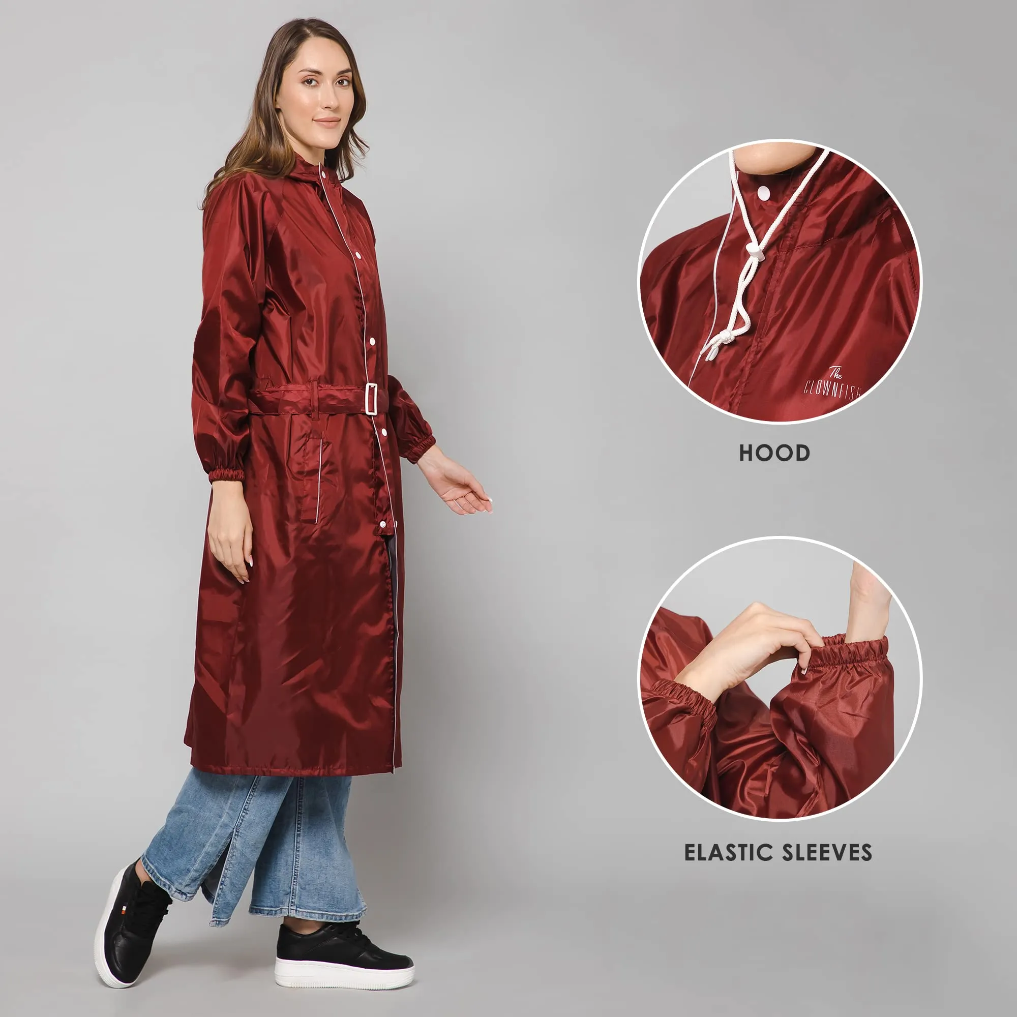 The Clownfish by STRAUSS Polyester Raincoats for Women Raincoat for Ladies Waterproof Reversible Double Layer. Drizzle Diva Series (Maroon, X X-Large)