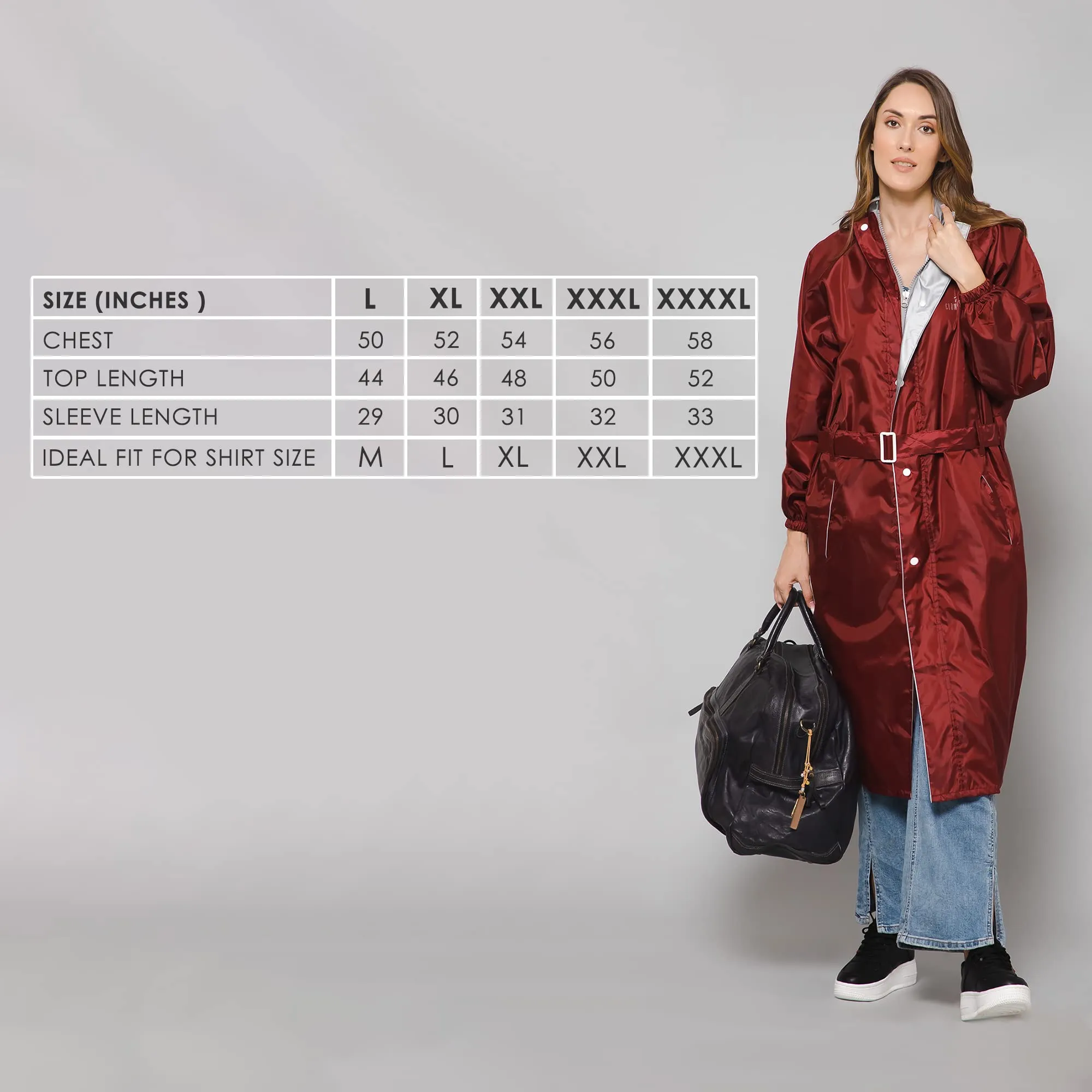 The Clownfish by STRAUSS Polyester Raincoats for Women Raincoat for Ladies Waterproof Reversible Double Layer. Drizzle Diva Series (Maroon, X X-Large)