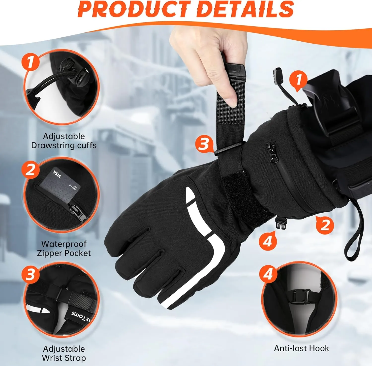 ThxToms Ski Gloves Snow Gloves for Men Women, Waterproof Winter Gloves, 3M Thinsulate Warm Gloves, Unisex Touchscreen Snowboarding Gloves, Men Women Gloves with Pocket for Cold Weather