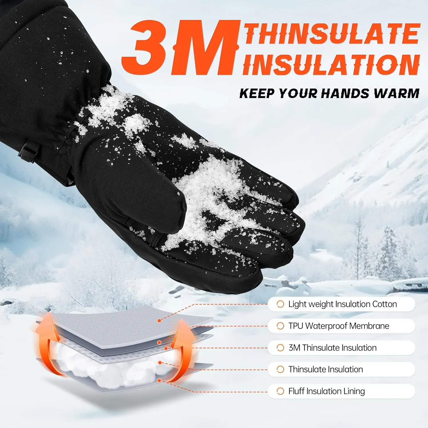 ThxToms Ski Gloves Snow Gloves for Men Women, Waterproof Winter Gloves, 3M Thinsulate Warm Gloves, Unisex Touchscreen Snowboarding Gloves, Men Women Gloves with Pocket for Cold Weather