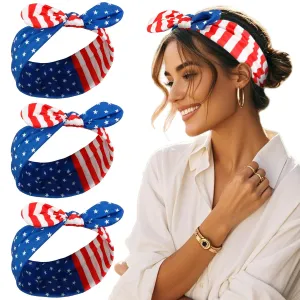 Tobeffect 4th of July Headbands for Women with Bow Non Slip - American Flag Women's Headbands Patriotic - Red White and Blue Rabbit Ear Hairbands for Independence Day 3 Packs