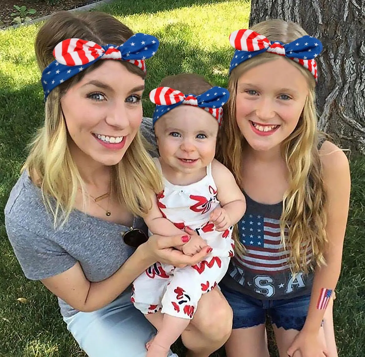 Tobeffect 4th of July Headbands for Women with Bow Non Slip - American Flag Women's Headbands Patriotic - Red White and Blue Rabbit Ear Hairbands for Independence Day 3 Packs