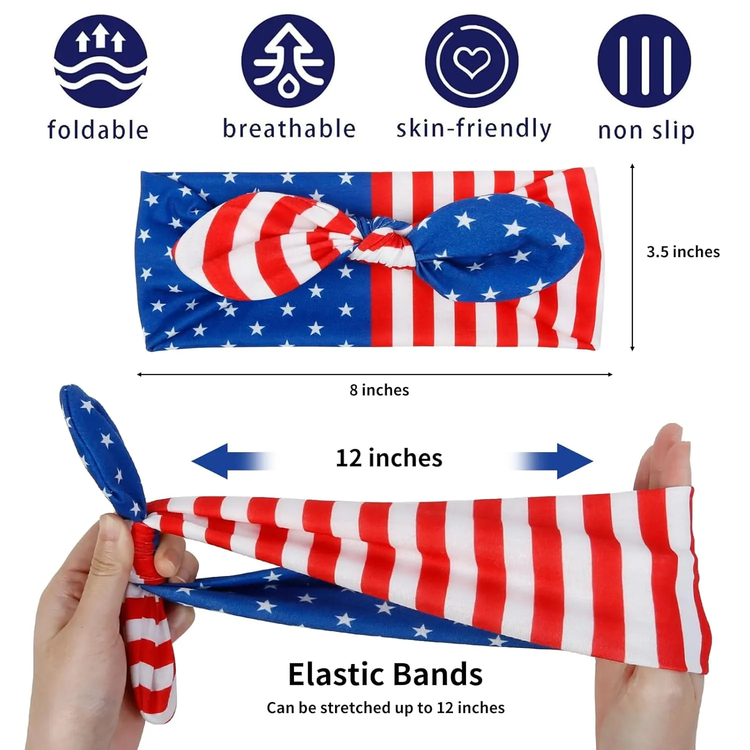 Tobeffect 4th of July Headbands for Women with Bow Non Slip - American Flag Women's Headbands Patriotic - Red White and Blue Rabbit Ear Hairbands for Independence Day 3 Packs