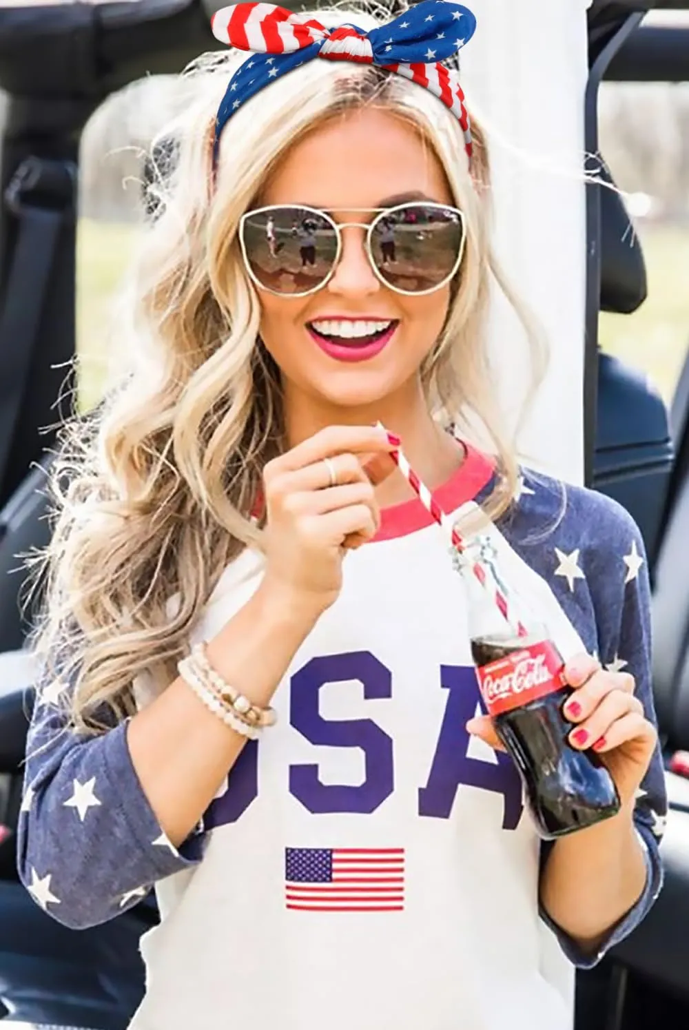 Tobeffect 4th of July Headbands for Women with Bow Non Slip - American Flag Women's Headbands Patriotic - Red White and Blue Rabbit Ear Hairbands for Independence Day 3 Packs