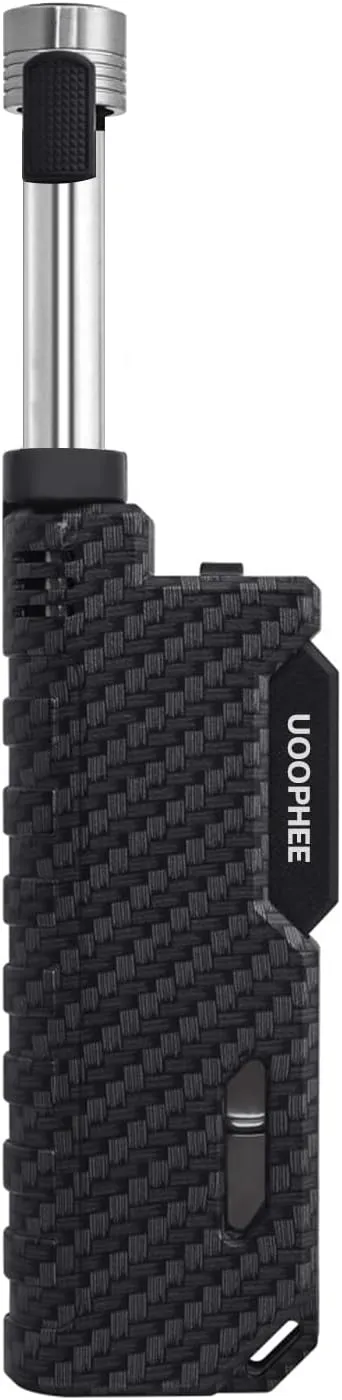Torch Lighter with Flame Lock, Windproof Butane Lighter Refillable Single Jet Flame, 7.63" Extended Long for Candle, Camping, Grill, BBQ, Fireworks (Butane not Included) Black