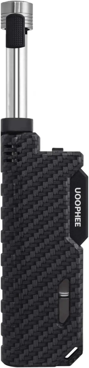 Torch Lighter with Flame Lock, Windproof Butane Lighter Refillable Single Jet Flame, 7.63" Extended Long for Candle, Camping, Grill, BBQ, Fireworks (Butane not Included) Black