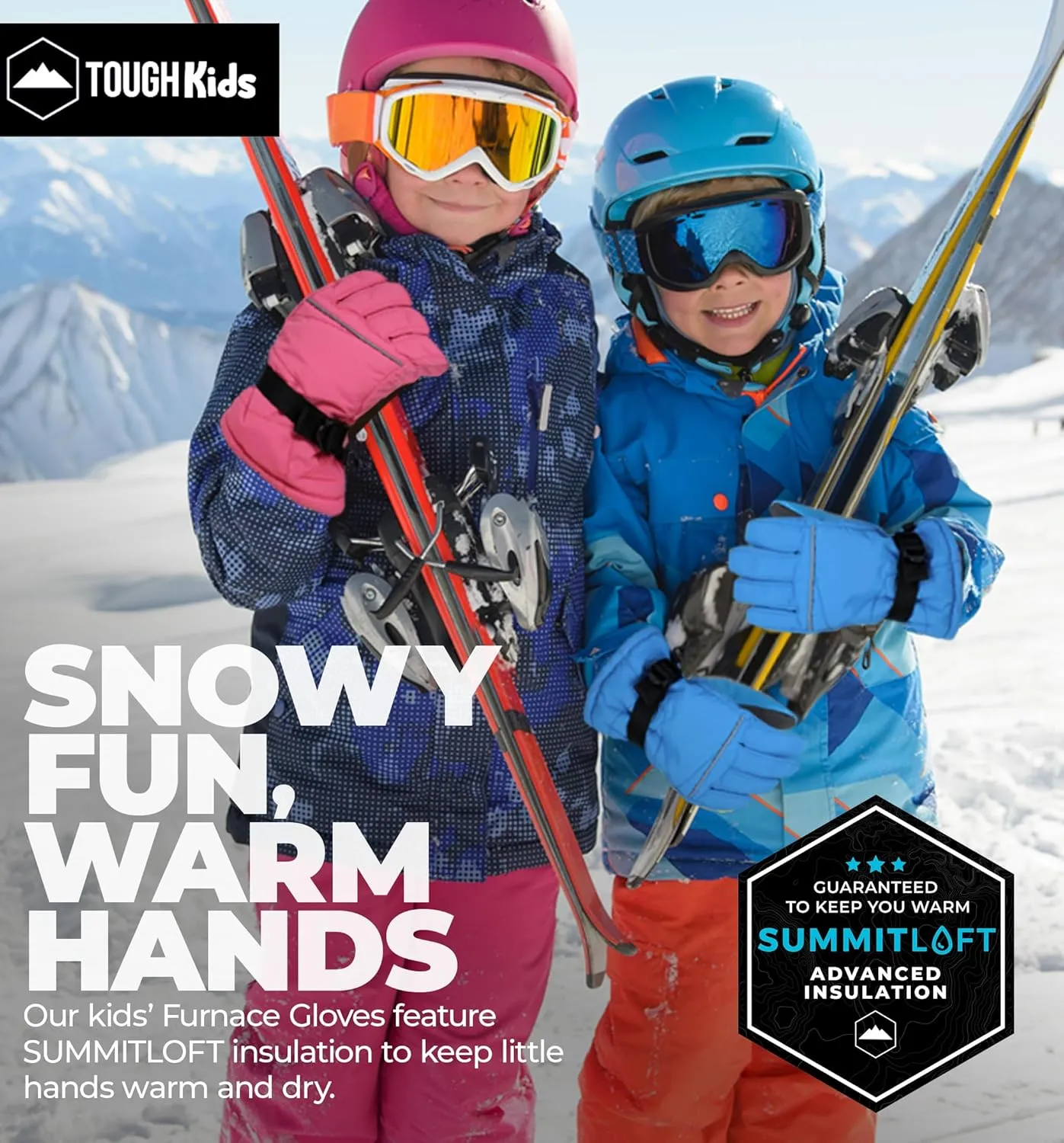 Tough Outdoors Kids Snow Gloves - Ski & Snowboarding Waterproof Insulated Winter Gloves for Girls, Boys & Toddlers